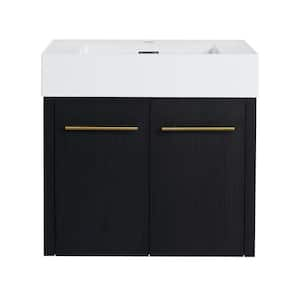 23.6 in. 18.1 in. 22.4 in. Modern Black Wall Mounted Plywood Bathroom Vanity with Sink and 2-Cabinet Doors