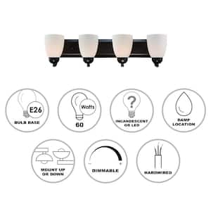 Clayton 30 in. 4-Light Oil Rubbed Bronze Bathroom Vanity Light Fixture with Frosted Glass Shades