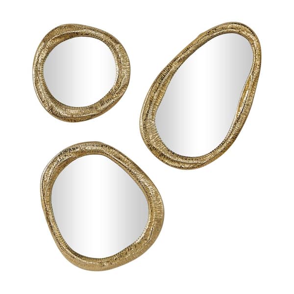 Litton Lane 23 in. x 15 in. Round Framed Gold Abstract Wall Mirror (Set of  3) 042520 - The Home Depot