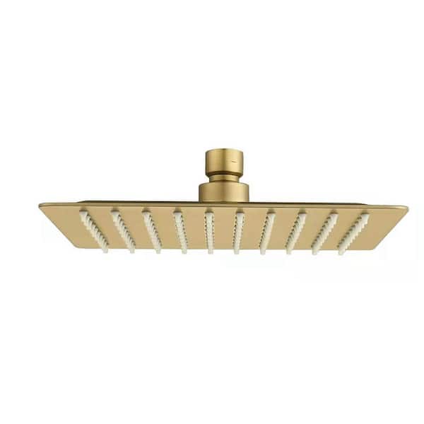 Maincraft 1-Spray Patterns 10 in. Wall Mount Fixed Shower Head Square Ultra-Thin Air Booster Water-Saving Spray in Brushed Gold