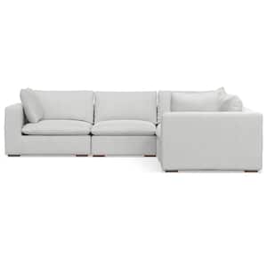 Jasmine 124.6 in. Straight Arm Velvety Chenille Performance Fabric L-shaped Corner Sectional Modular Sofa in. Cloud Grey