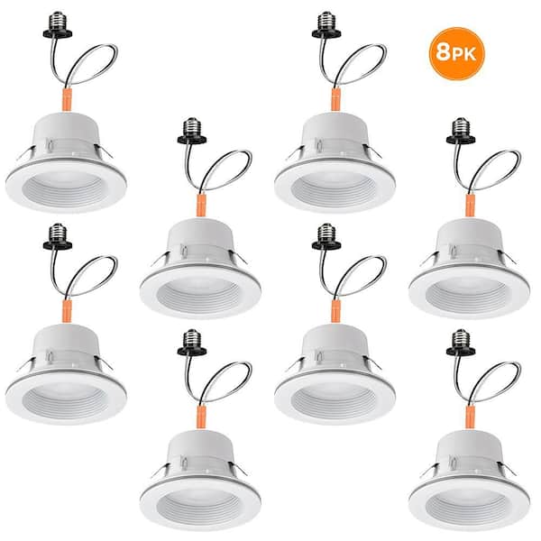 ETI LIGHTING 4 in. Adjustable CCT Retrofit Integrated LED Recessed Downlight Trim with Night Light 625LM Wet Rated (8-Pack)