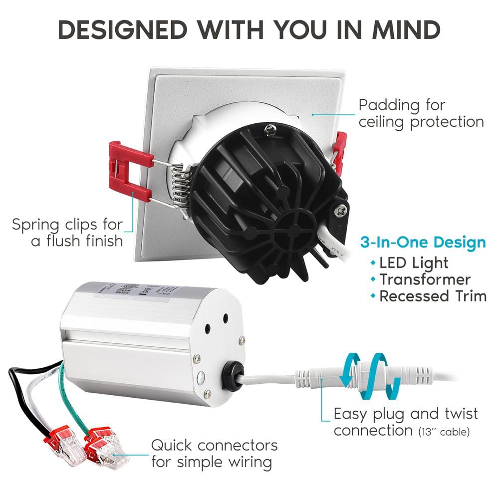 White Square Dimmable LED Recessed Lighting Kit