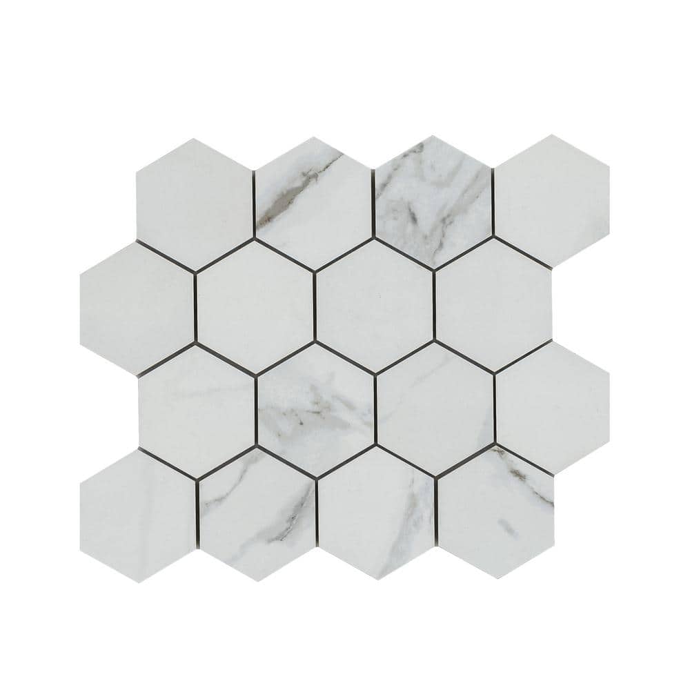 Carrara 3 in. Hexagon 12 in. x 12 in. Polished Porcelain Mesh-Mounted Mosaic Floor and Wall Tile (6.72 sq. ft. /Case) price history on PriceWatchPro