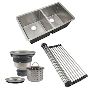 Double Bowl Kitchen Sink Combo in Stainless Steel, 32-Inch
