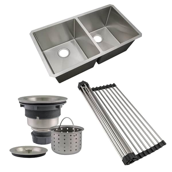 Design House Double Bowl Kitchen Sink Combo in Stainless Steel, 32-Inch