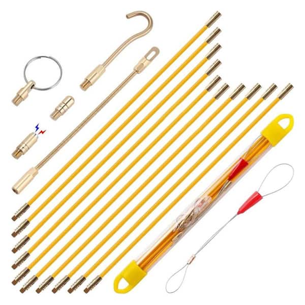 33 ft. Electrical Fiberglass Cable Wire Running Coaxial Rod Fish Tape Kit with 5 Different Attachments and Carrying Case