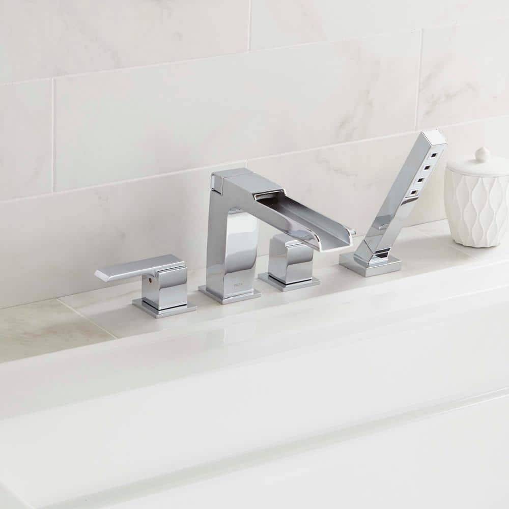 Chrome Deck Mounted Widespread Tub Faucet with Handshower