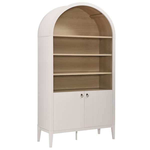 Nolan 74.1 in. Tall Ivory Oak Medium Density Fiberboard 4 Shelf Accent Bookcase with Storage