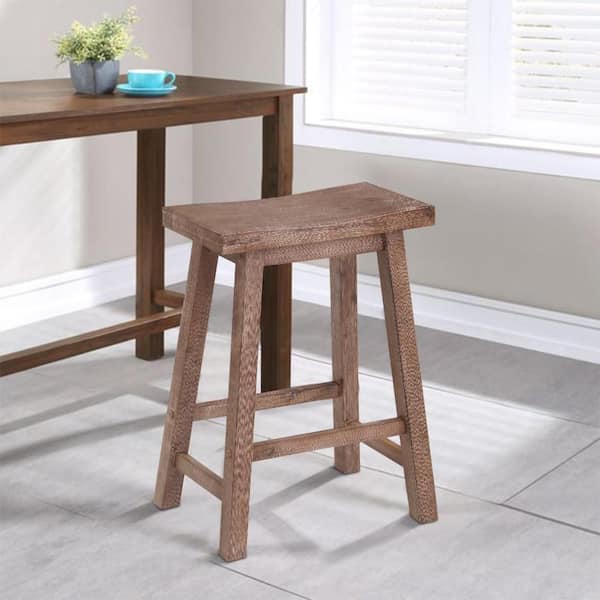24.25 in. H Gray Wooden Frame Saddle Seat Counter Height Stool with Angled Legs