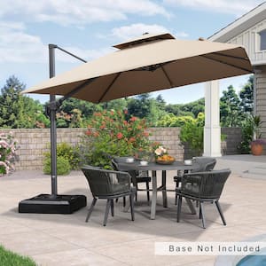 10 ft. Square Double Top Outdoor Aluminum 360° Rotation Cantilever Patio Umbralla in Beige