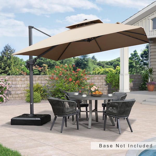 PURPLE LEAF 10 ft. Square Double Top Outdoor Aluminum 360° Rotation Cantilever Patio Umbrella in Taupe