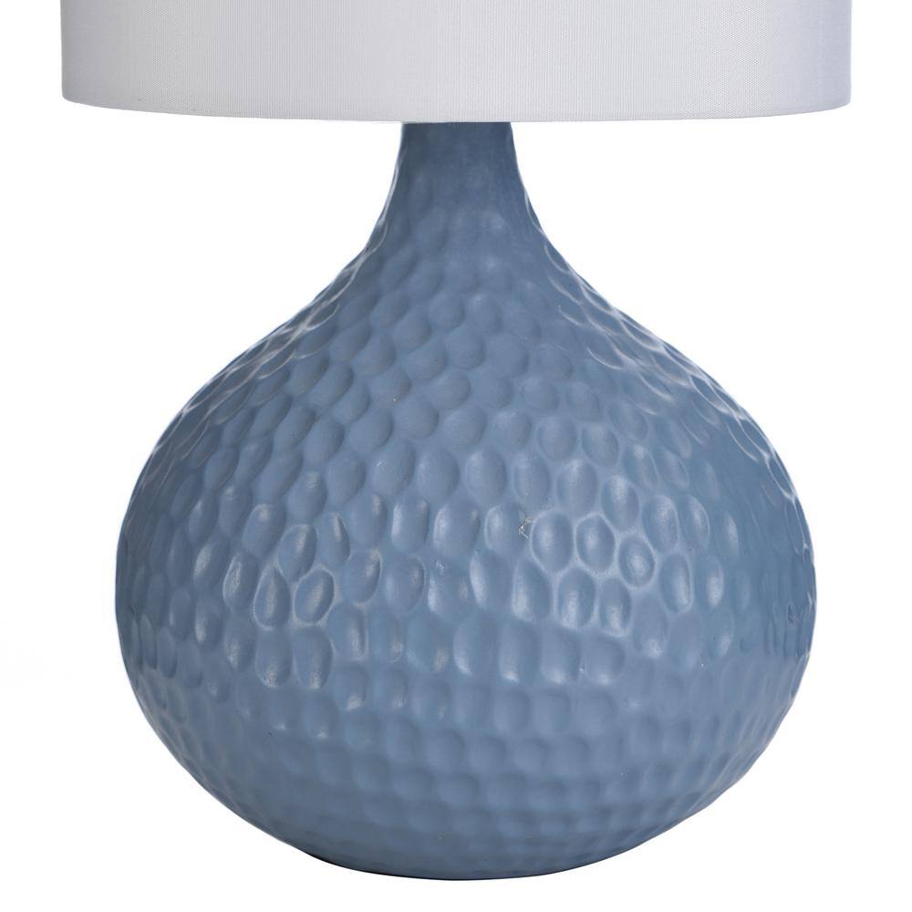Blue Ceramic Table Lamp with White Hardback Shade
