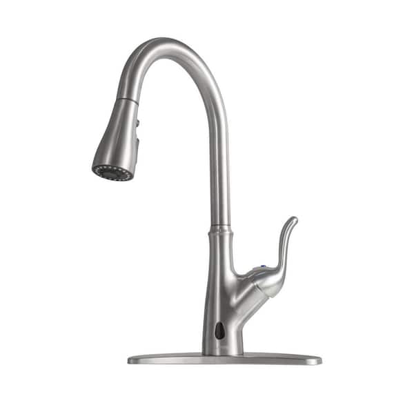 Lukvuzo Touchless Single Handle Pull Down Sprayer Kitchen Faucet with Pull Out Spray Wand in Brushed Nickel