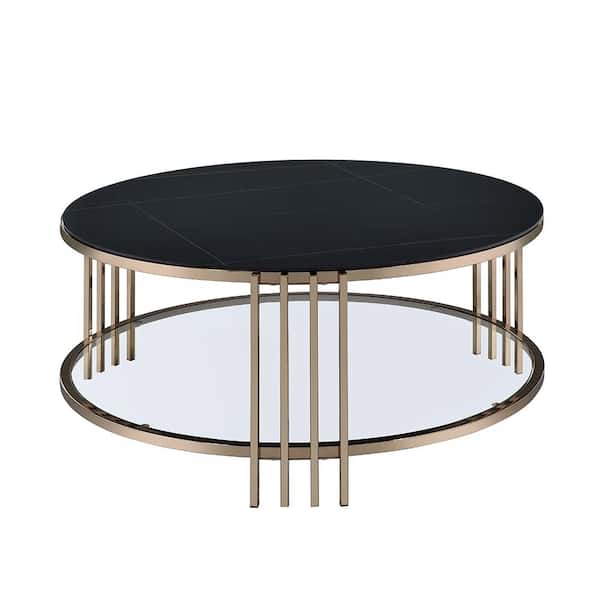 Acme Furniture Zaidee 35 in. Champagne Round Stone Coffee