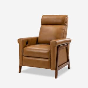 Laura 28.75 Wide Camel Genuine Leather Power Recliner with Solid Wood Frame