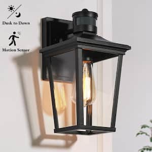 Modern 1-Light Black Dusk to Dawn Outdoor Wall Light with Motion Sensor Exterior Wall Sconce with Clear Glass Shade