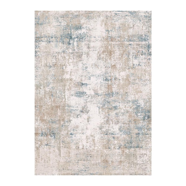 Van Gogh Beige/Blue 2 ft. x 3 ft. Modern Abstract Area Rug