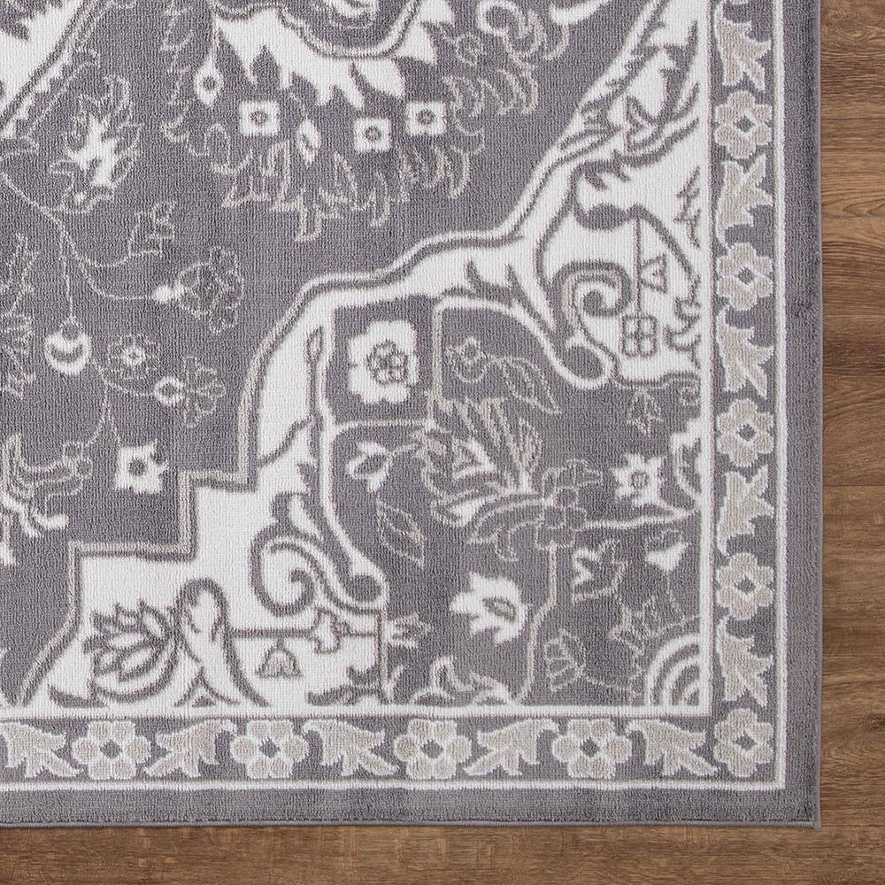 Gray Rectangular Medallion Synthetic Easy Care Area Rug