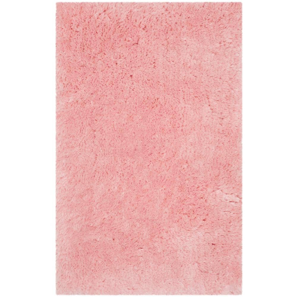 Pink Hand-Tufted Shag Area Rug with Synthetic Sheepskin