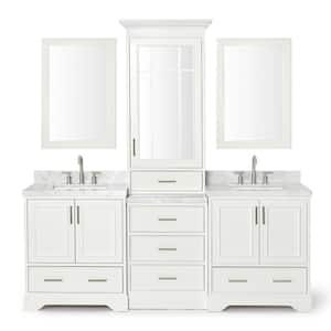 Stafford 85 in. W x 22 in. D x 89 in. H Double Bath Vanity in White with Carrara Marble Tops and Mirrors