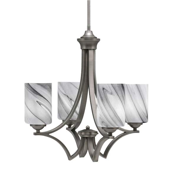 Unbranded Clevelend 4-Light Graphite Round Chandelier with 4 in. Onyx Swirl Glass Shades, No bulbs included