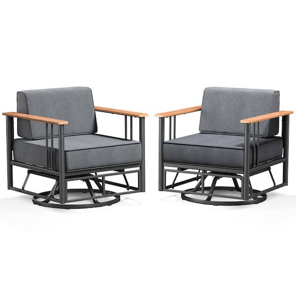 Minimalism Metal Outdoor Rocking Chair Patio Swivel with Dark Gray Cushions (2-Pack)