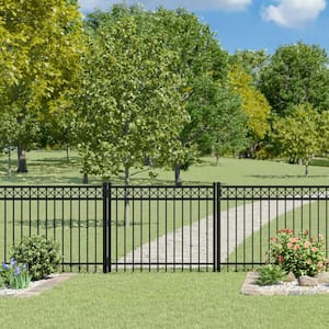 Highland 5 ft. x 4 ft. Black Straight Decorative Flat Top Metal Fence Gate