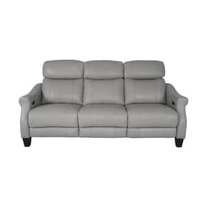 Felicity 83.5 in. Straight Arm Leather Contemporary Zero Gravity Power Reclining Sofa in Silver