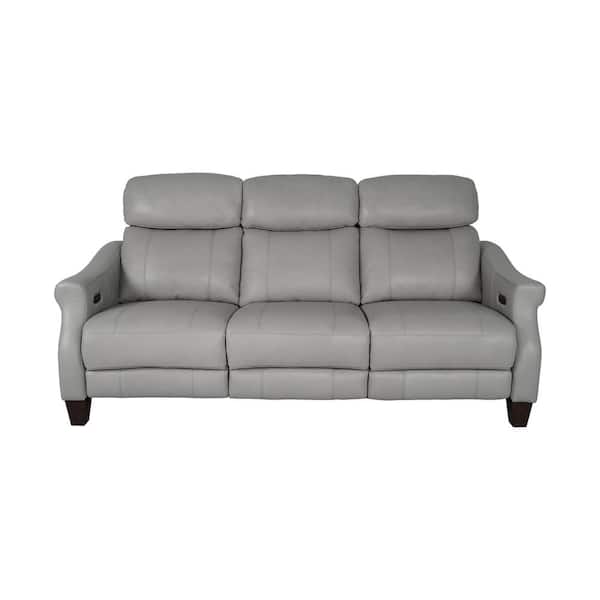 Armen Living Felicity 83.5 in. Straight Arm Leather Contemporary Zero Gravity Power Reclining Sofa in Silver