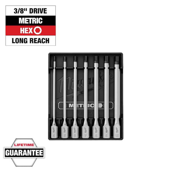7pc 3/8" Drive Long Hex Bit Socket Set-Metric