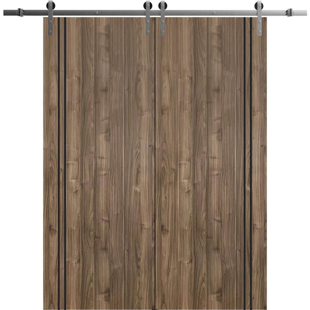 Assemble Required 32 in. x 96 in. 2-Panel Walnut Solid Wood with Honeycomb Sliding Barn Door with Hardware Kit price history on PriceWatchPro
