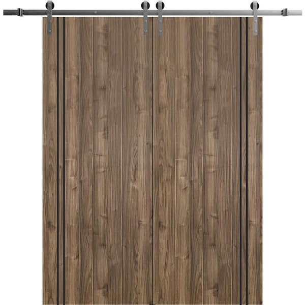 Sartodoors 36 in. x 80 in. 2 Panel Walnut Solid Wood with Honeycomb Sliding Barn Door with Hardware Kit