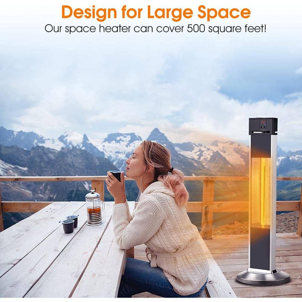 Black Aluminum Electric Standing Patio Heater with Remote Control