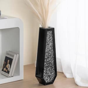 24 in. Black Mirrored Geometric Glass Amphora Decorative Vase