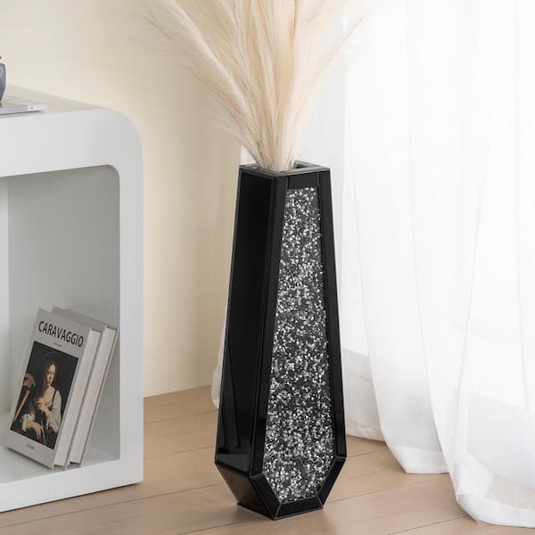 THKSHOUZ 24 in. Black Mirrored Geometric Glass Amphora Decorative Vase