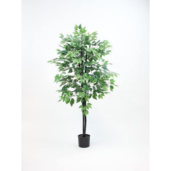 Unbranded 64 in. Green, Artificial Ficus Tree in Black Drop In Pot
