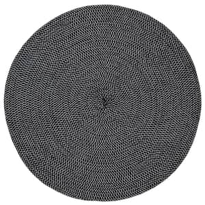 Braided Black White Doormat 3 ft. x 3 ft. Abstract Round Area Rug