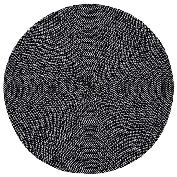 SAFAVIEH Braided Black White Doormat 3 ft. x 3 ft. Abstract Round Area Rug