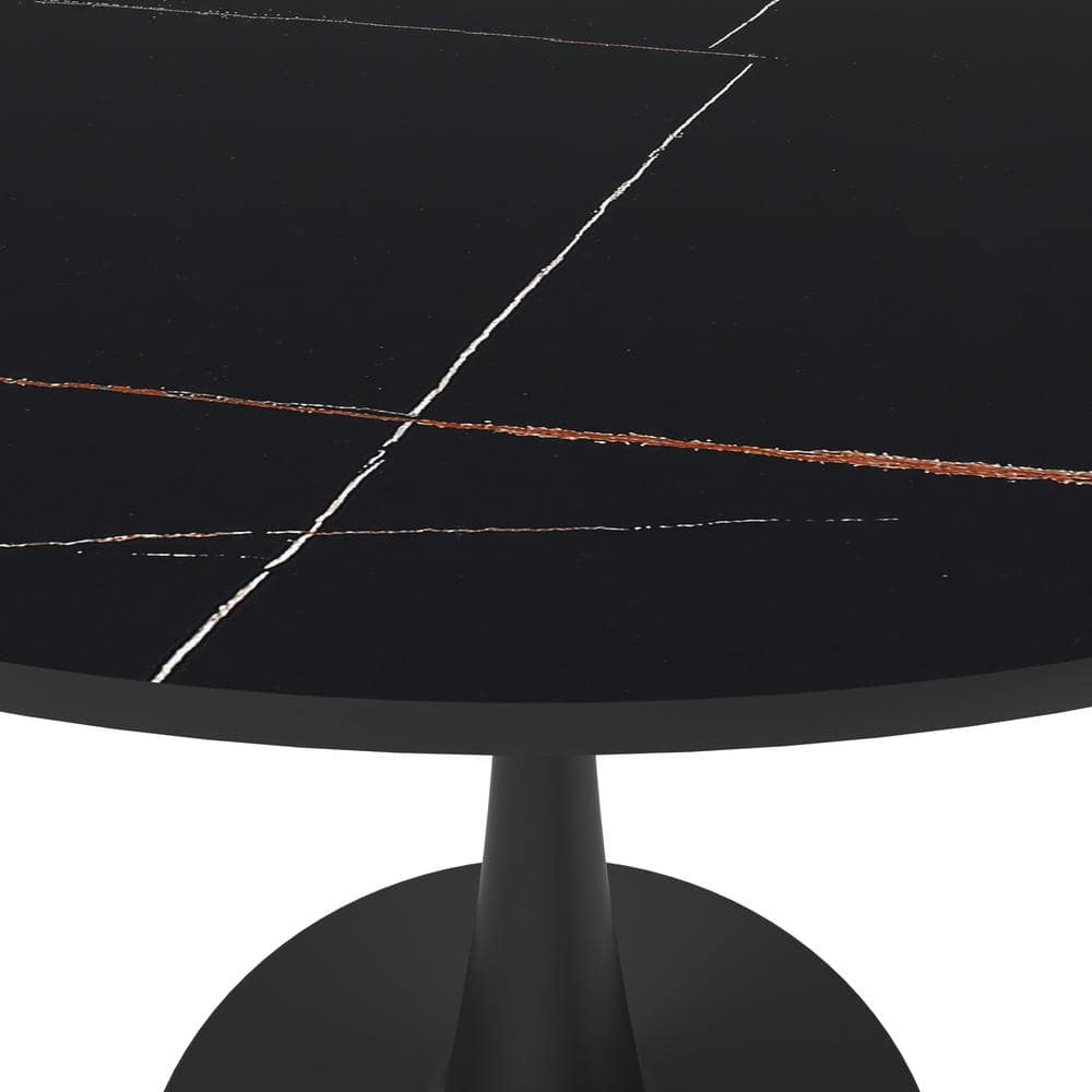 Bristol 35" Round Black Sintered Stone Dining Table with Steel Base