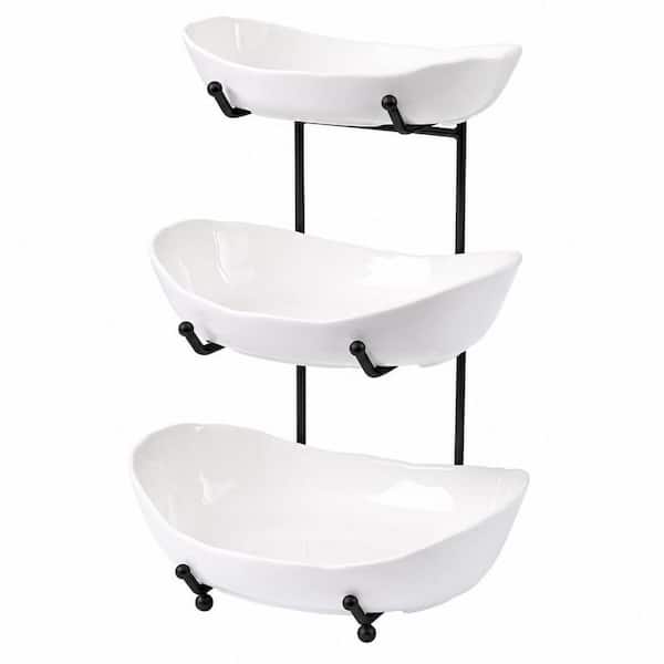 1 Piece Fruit Bowl for Kitchen Counter, 3-Tier Ceramic Fruit Rack for Fresh Fruit and Veggies, Black