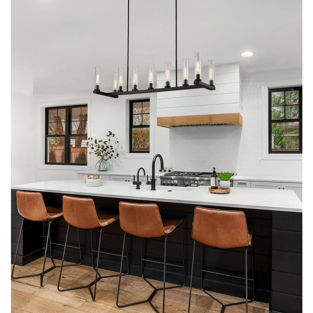 Beau 56" Bronze Steel and Glass 9-Light Linear Chandelier