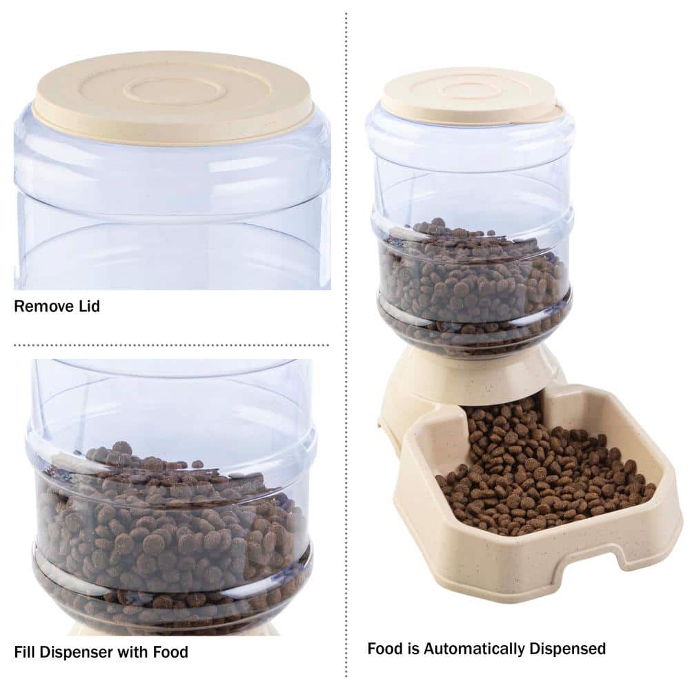 Beige and Clear Automatic Pet Feeder and Water Dispenser Set