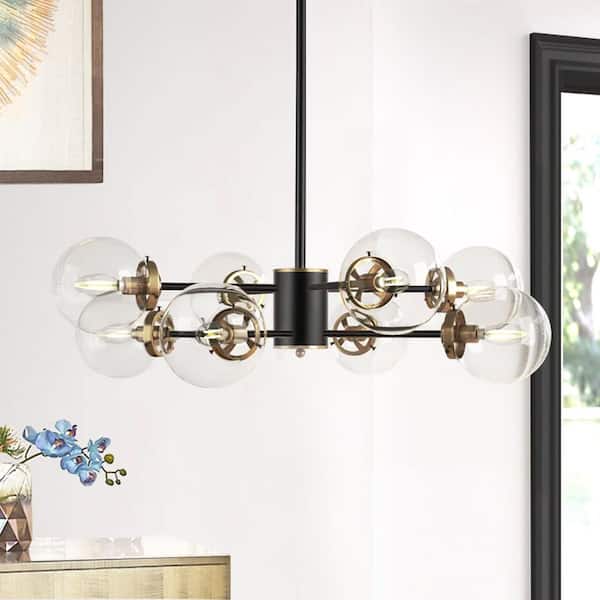 8-Light Black Sputnik Chandelier with Clear Glass Shades