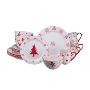 Winterfest 16-Piece Seasonal Red and White Ceramic Dinnerware Set (Service for 4)