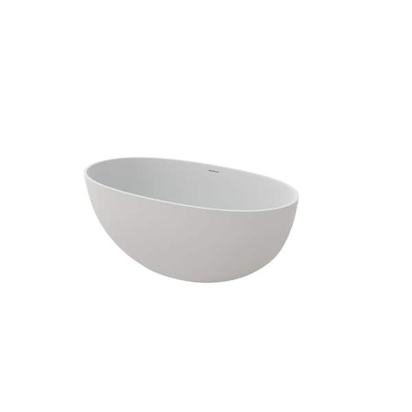 55.10 in. x 29.50 in. Flat Bottom Solid Surface Freestanding Soaking Bathtub with Center Drain in Matte White