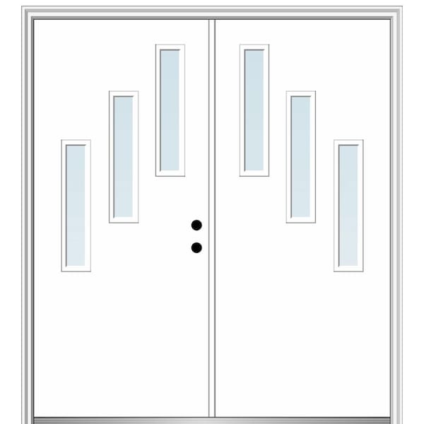 MMI DOOR Davina 60 in. x 80 in. Left-Hand Inswing 3-Lite Clear Low-E Primed Fiberglass Prehung Front Door on 4-9/16 in. Frame