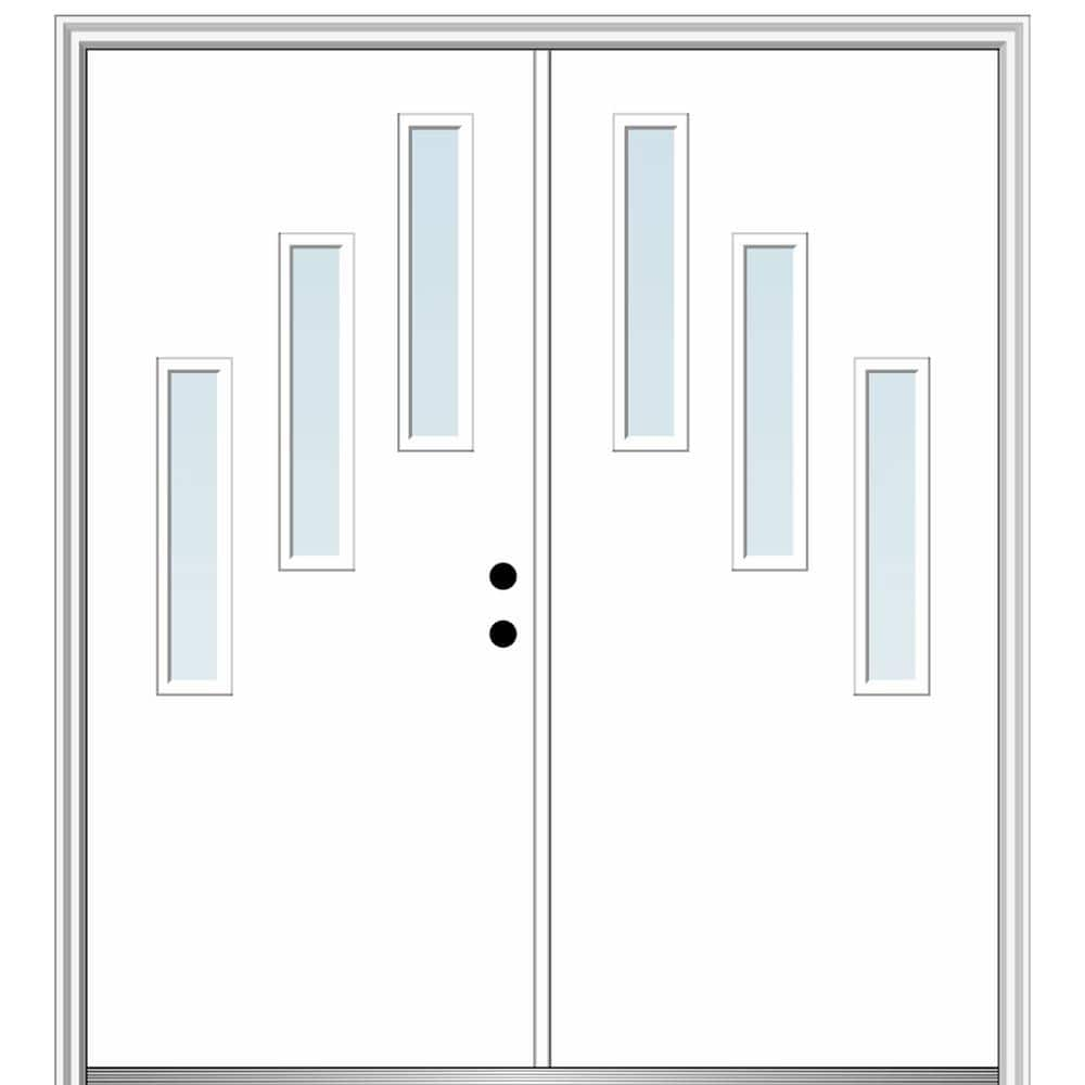 MMI Door Davina 64 in. x 80 in. Left-Hand Inswing 3-Lite Clear Low-E Primed Fiberglass Prehung Front Door on 4-9/16 in. Frame