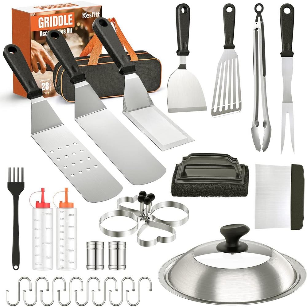 28-Pieces Black Stainless Steel Grilling Cleaning Kit and Cooking Accessory