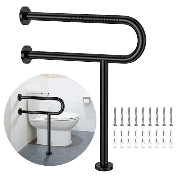 23.4 in. Anti-Slip Support Rail with Stabilizing Leg, Stainless Knurled Safety handrails in Black for Bathroom